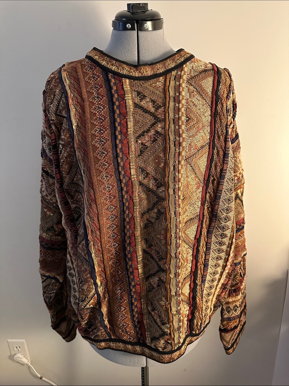 Tundra Men's Multicolor Crewneck Sweater - Rust, Navy & Cream